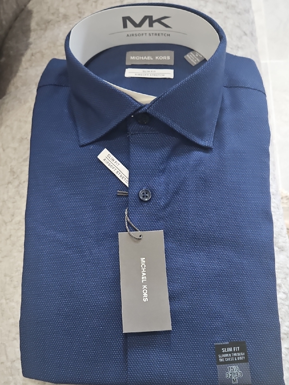 Michael Kors Men's Textured Deep Blue Dress Shirt